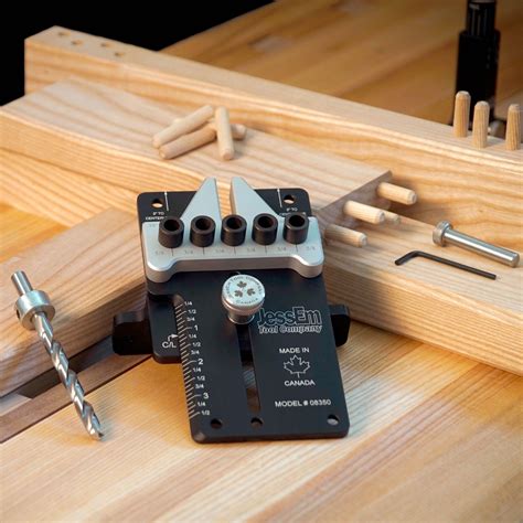 The miter gauge rotates 45 degrees in both directions and features positive detents every five degrees, including a 22-12 degree position. . Jessem dowel jig 45 degree